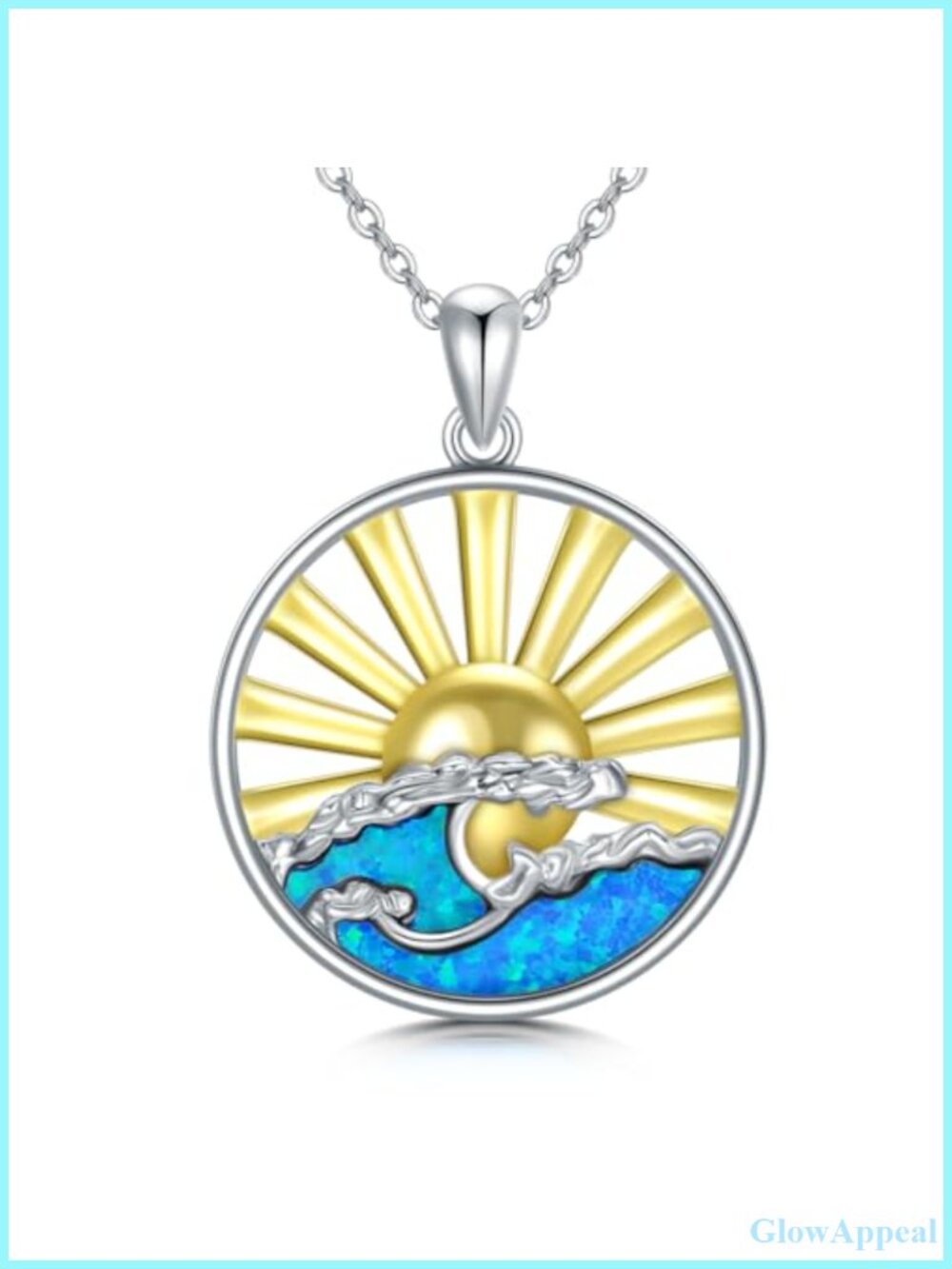 Sterling Silver Opal Ocean Wave Pendant Necklace 18in Chain with Extender
